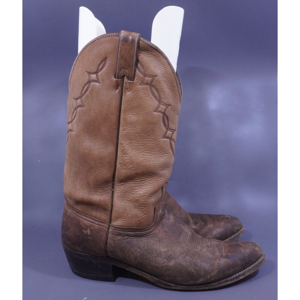 Vtg Abilene 6644 Elk Leather Cowboy Boots Mens 11.5 D Brown Western Made In USA